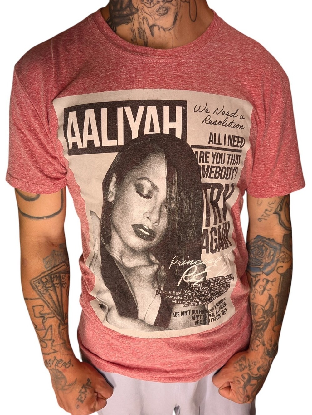 Aaliyah "Princess of R&B" Graphic Tee | Heather Pink | Size M